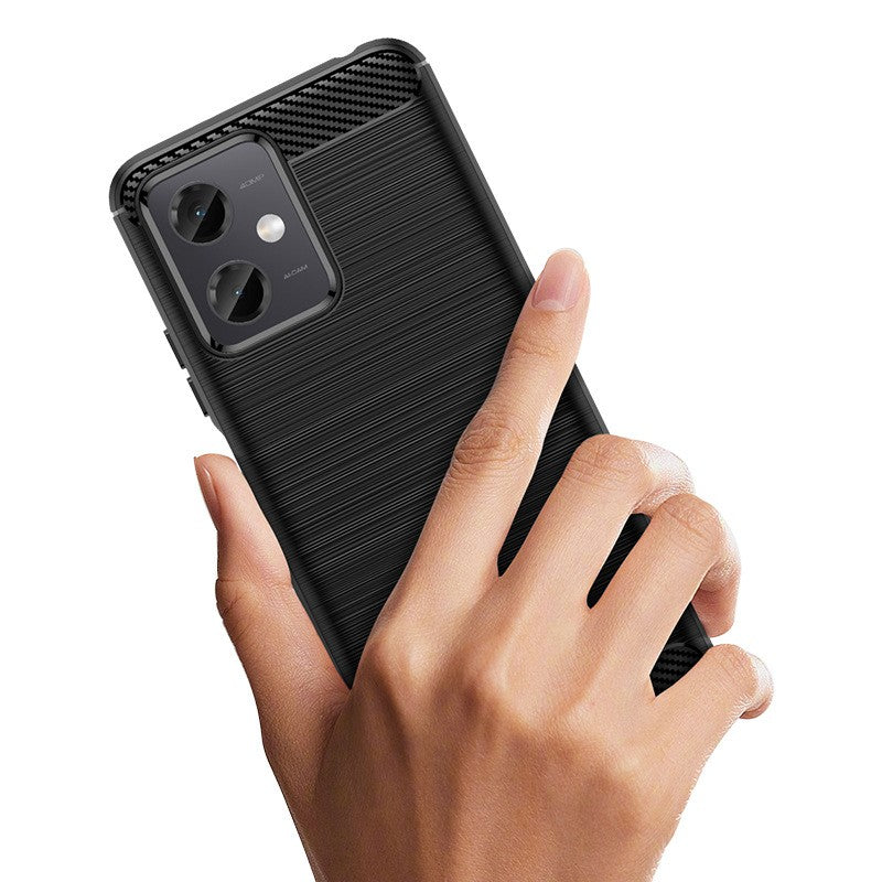 Husa Protectie pentru Xiaomi Redmi Note 12 5G, Vivimall, din Silicon TPU Moale, Textura Periat, Anti Cadere, cu Element Carbon, Negru - vivimall.ro