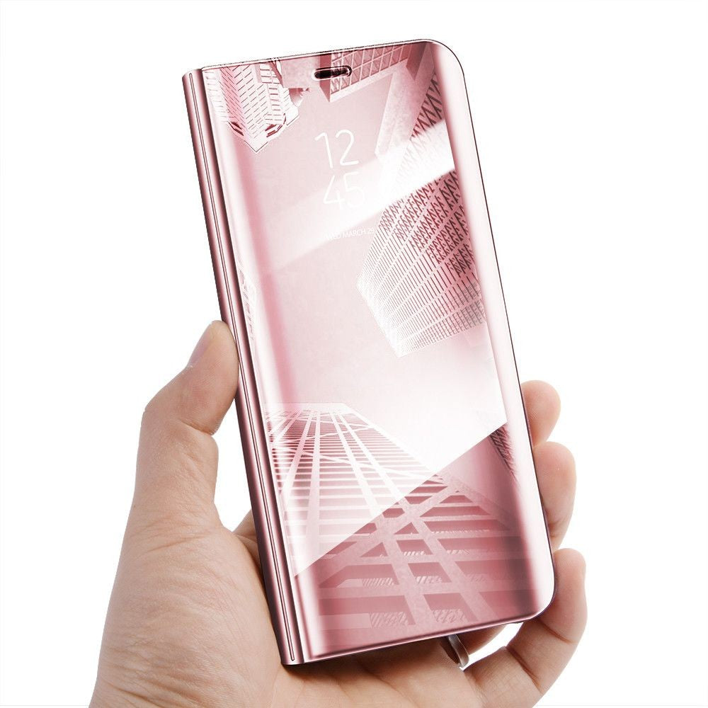 Husa Samsung Galaxy A8 2018 Flip Cover Oglinda Roz - vivimall.ro