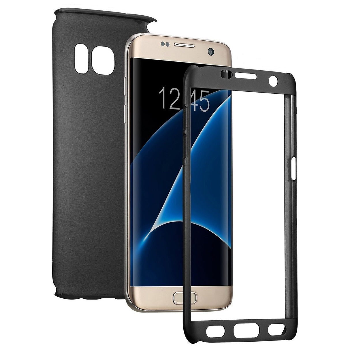 Husa Samsung Galaxy S7 Edge Full Cover 360 Negru + Folie de protectie - vivimall.ro