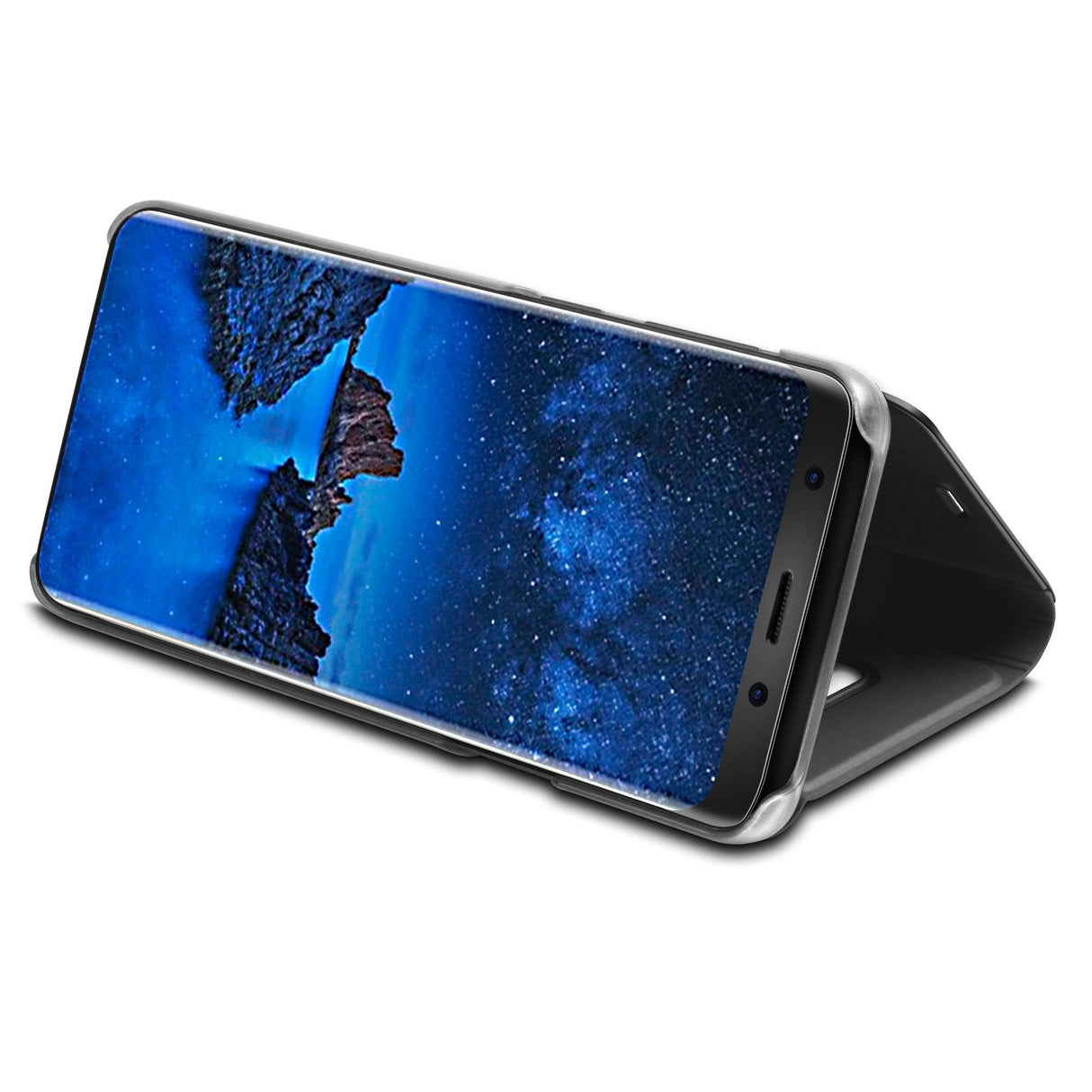 Husa Samsung Galaxy S9 Flip Cover Oglinda Negru - vivimall.ro