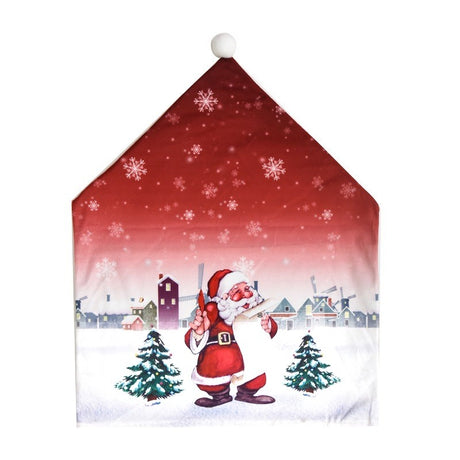 Husă decorativă pentru scaun cu tematică Crăciun, material poliester, culoare roșie, vedere frontală