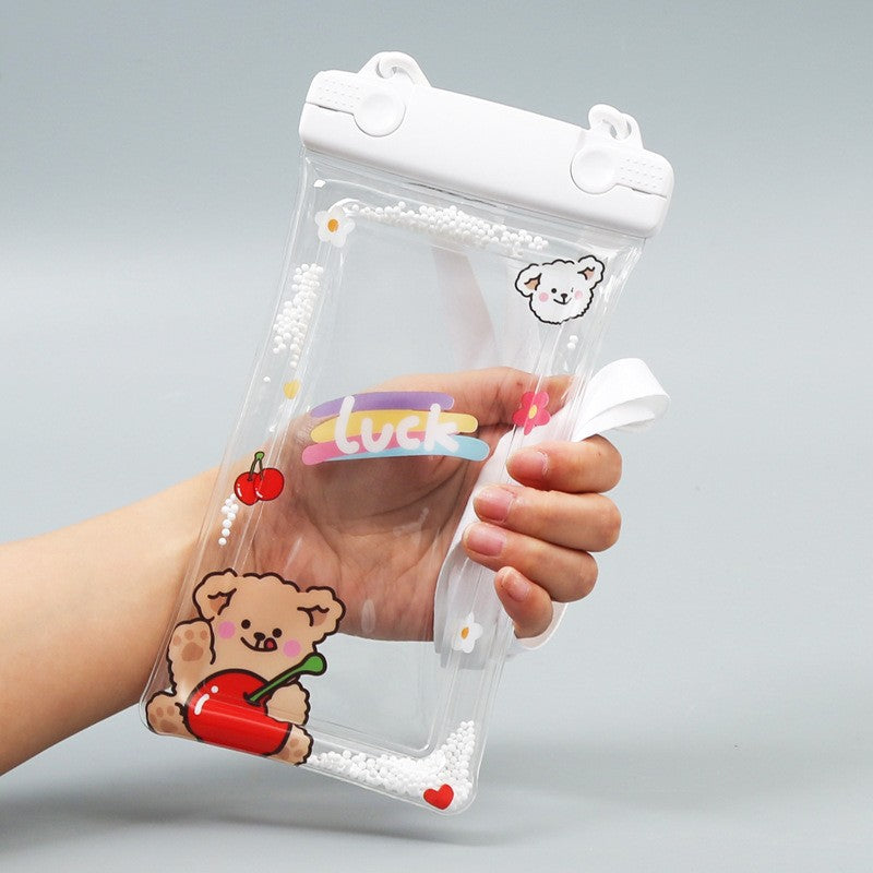 Husa subacvatica Fruity Waterproof Flippy, Snowproof, Universala, Impermeabila, cu Snur, pentru telefon sau documente, Cherry Bear, Alb - vivimall.ro