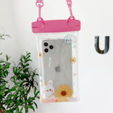 Husa subacvatica Fruity Waterproof Flippy, Snowproof, Universala, Impermeabila, cu Snur, pentru telefon sau documente, Flower Bear, Roz - vivimall.ro