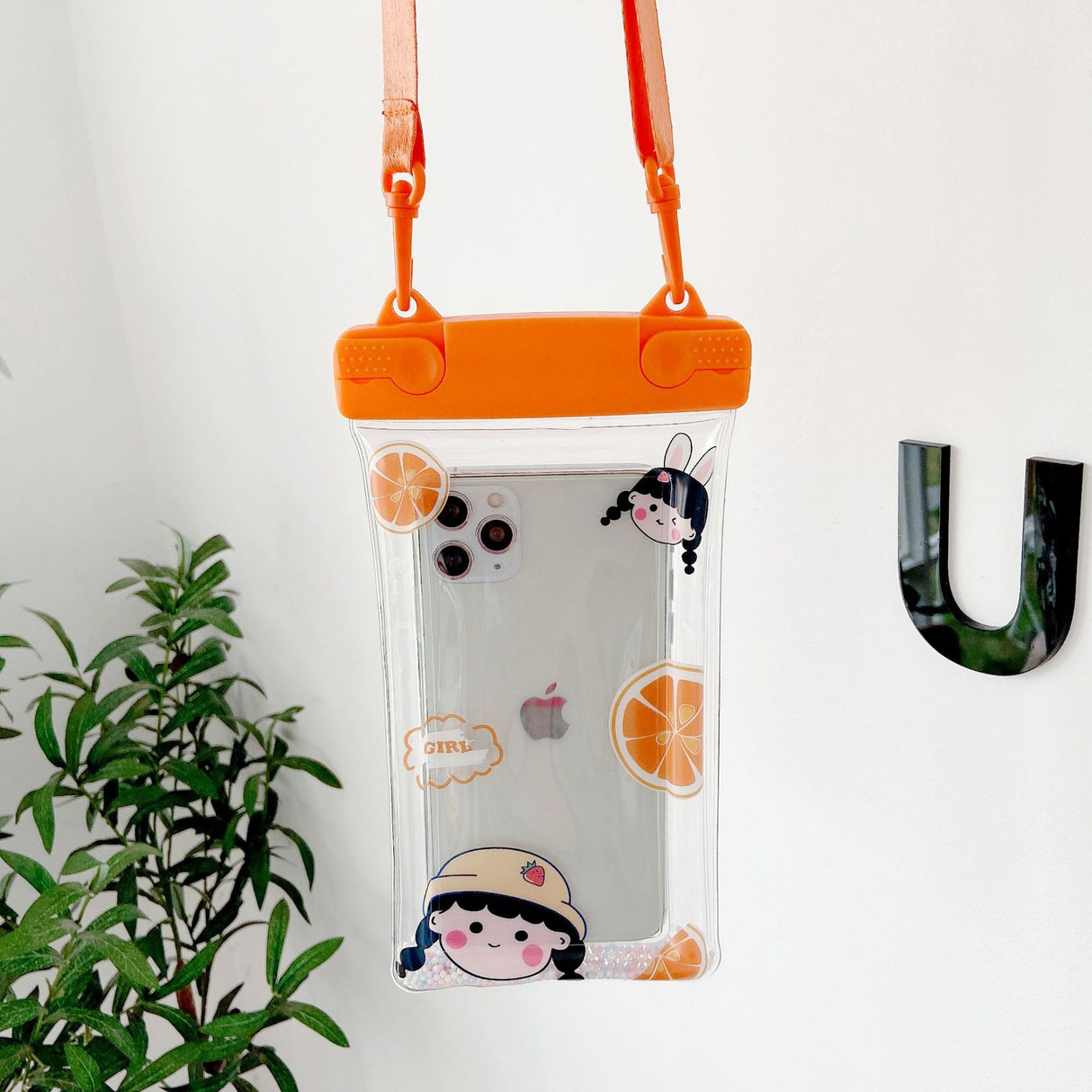 Husa subacvatica Fruity Waterproof Flippy, Snowproof, Universala, Impermeabila, cu Snur, pentru telefon sau documente, Orange Girl 2, Oranj - vivimall.ro