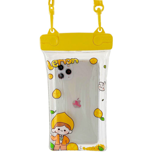 Husa subacvatica Fruity Waterproof Vivimall, Snowproof, Universala, Impermeabila, cu Snur, pentru telefon sau documente, Lemon Boy, Galben - vivimall.ro