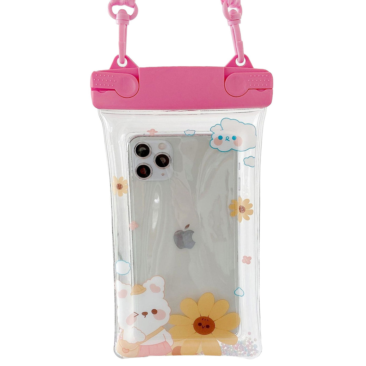 Husa subacvatica Fruity Waterproof Flippy, Snowproof, Universala, Impermeabila, cu Snur, pentru telefon sau documente, Flower Bear, Roz - vivimall.ro