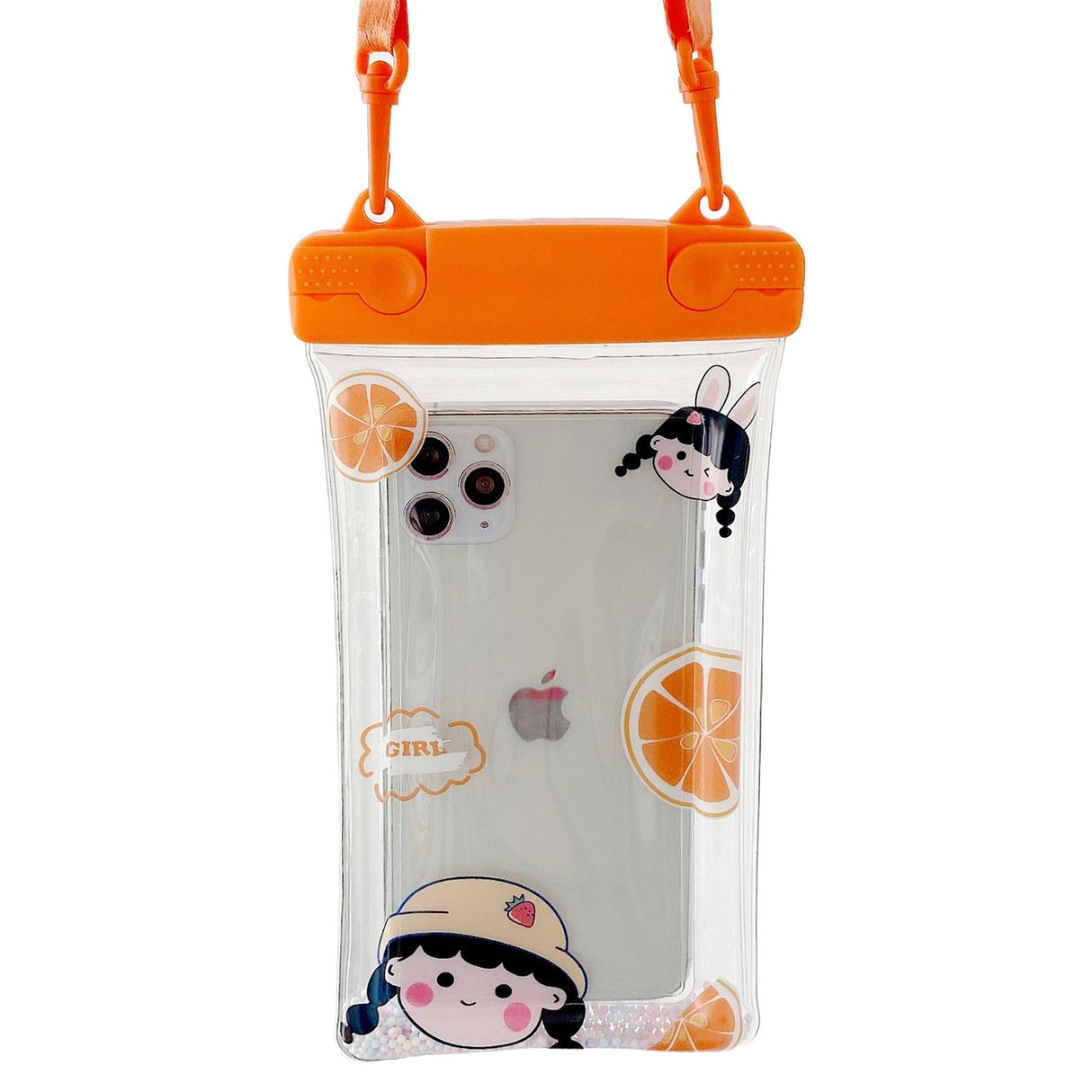 Husa subacvatica Fruity Waterproof Flippy, Snowproof, Universala, Impermeabila, cu Snur, pentru telefon sau documente, Orange Girl 2, Oranj - vivimall.ro