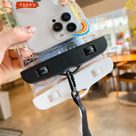 Husa subacvatica Glitter Kids Waterproof Flippy, Snowproof, Universala, cu Snur, pentru telefon sau documente, Peach, Alb - vivimall.ro