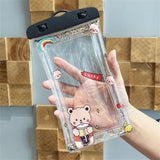 Husa subacvatica Glitter Kids Waterproof Flippy, Snowproof, Universala, cu Snur, pentru telefon sau documente, Lucky Bear, Negru - vivimall.ro