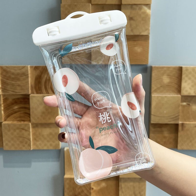 Husa subacvatica Glitter Kids Waterproof Flippy, Snowproof, Universala, cu Snur, pentru telefon sau documente, Peach, Alb - vivimall.ro