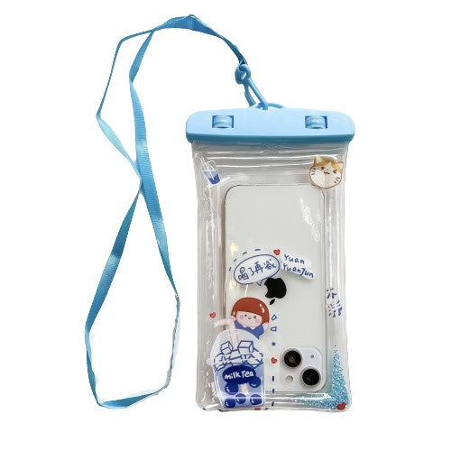 Husa subacvatica Glitter Kids Waterproof Vivimall, Snowproof, Universala, cu Snur, pentru telefon sau documente, Tea Girl, Albastru - vivimall.ro