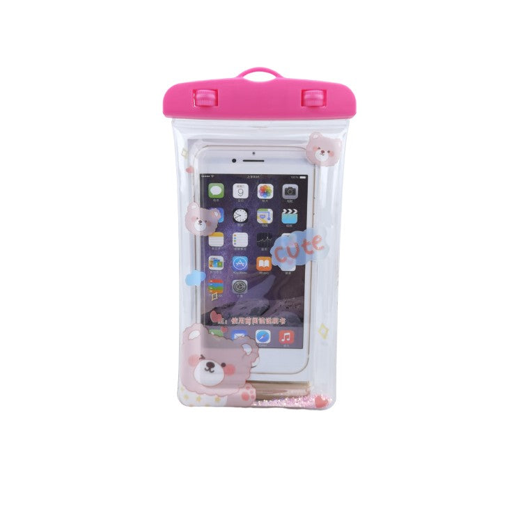 Husa subacvatica Glitter Kids Waterproof Flippy, Snowproof, Universala, cu Snur, pentru telefon sau documente, Cute Bear, Roz - vivimall.ro