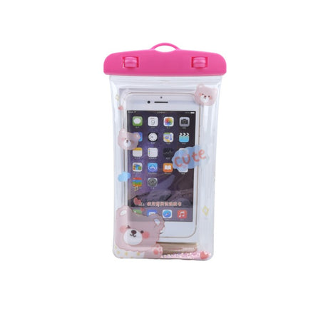 Husa subacvatica Glitter Kids Waterproof Flippy, Snowproof, Universala, cu Snur, pentru telefon sau documente, Cute Bear, Roz - vivimall.ro