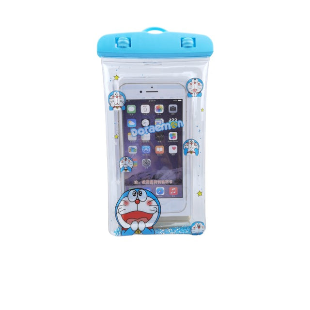 Husa subacvatica Glitter Kids Waterproof Flippy, Snowproof, Universala, cu Snur, pentru telefon sau documente, Cat, Bleu - vivimall.ro