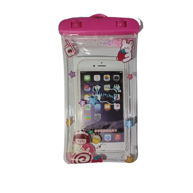 Husa subacvatica Glitter Kids Waterproof Flippy, Snowproof, Universala, cu Snur, pentru telefon sau documente, Sweet Girl, Roz - vivimall.ro
