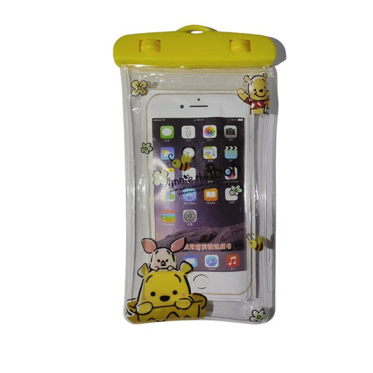 Husa subacvatica Kids Waterproof Vivimall, Snowproof, Universala, cu Snur, pentru telefon sau documente, Bear, Galben - vivimall.ro