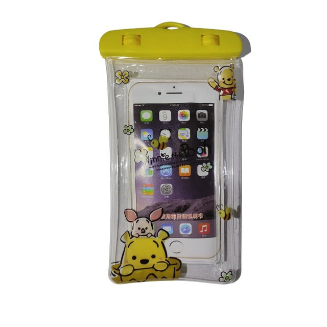 Husa subacvatica Kids Waterproof Flippy, Snowproof, Universala, cu Snur, pentru telefon sau documente, Bear, Galben - vivimall.ro