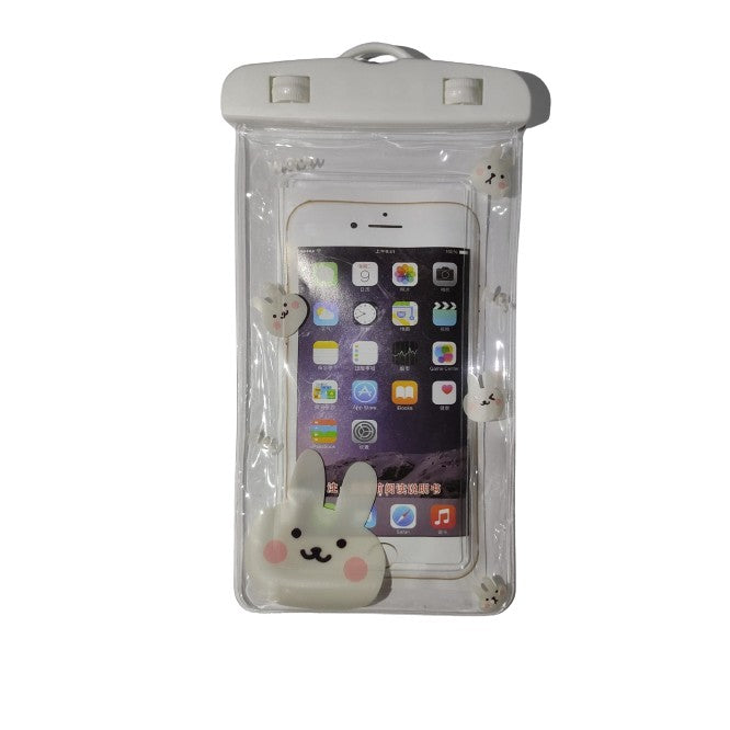 Husa subacvatica Kids Waterproof Flippy, Snowproof, Universala, cu Snur, pentru telefon sau documente, Bunny, Alb - vivimall.ro