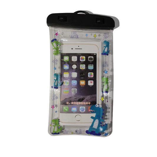 Husa subacvatica Kids Waterproof Vivimall, Snowproof, Universala, cu Snur, pentru telefon sau documente, Dino, Negru - vivimall.ro