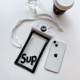 Husa subacvatica Mascot Waterproof Flippy, Snowproof, Universala, cu Snur, pentru telefon sau documente, Sup, Alb-Negru - vivimall.ro