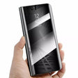 Husă Flip Cover Oglindă pentru Huawei Mate 10 Lite, culoare neagră, vedere frontală închisă