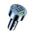 Încărcător auto 5 în 1 cu 3 porturi USB QC3.1 și 2 Type-C PD 65W, culoare neagră, vedere frontală