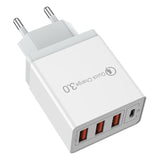 Încărcător Fast Charge 32W Vivimall cu 4 porturi USB-A și USB-C, design alb, vedere frontală