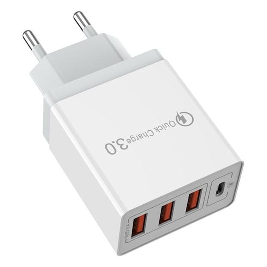 Incarcator Fast Charge pentru Telefon 32W, Vivimall, Incarcator Quick Charge cu 3 Porturi USB-A 3.1A & 1 USB-C, Power Delivery 32W, Cap Standard European, Alb - vivimall.ro