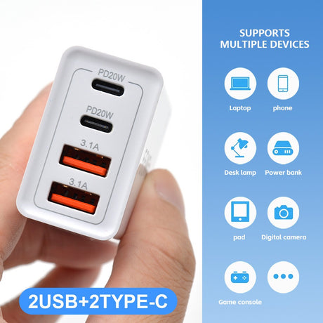 Încărcător rapid 55W Vivimall cu Power Delivery și Quick Charge 3.0, detaliu porturi USB-A și USB-C