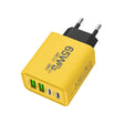Incarcator Fast Charge pentru Telefon 65W, Vivimall, Incarcator Quick Charge cu 2 Porturi USB-A 3.1A & 2 Porturi USB-C, Power Delivery 65W, Cap Standard European, Galben - vivimall.ro