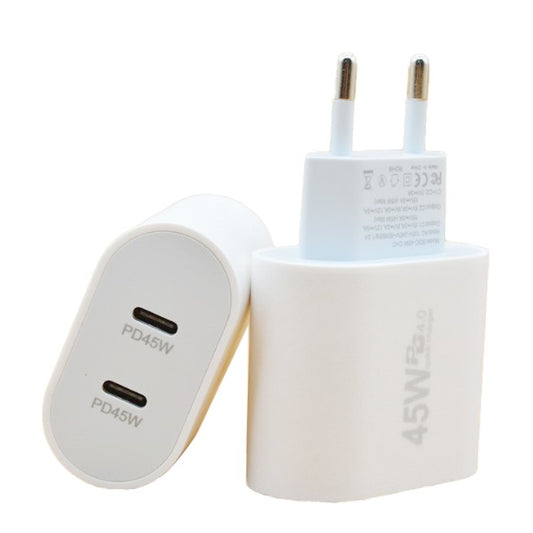 Incarcator Fast Charge pentru Telefon, Vivimall, Power Delivery 45W, Dual Port Type-C PD45W, Compatibil cu orice Telefon, Alb - vivimall.ro