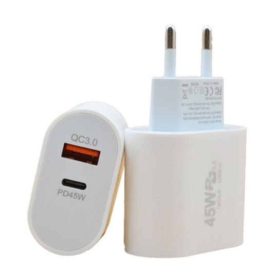 Incarcator Fast Charge pentru Telefon, Vivimall, Power Delivery 45W, Dual Port USB-A Q.C 3.0 si Type-C PD45W, Compatibil cu orice Telefon, Alb - vivimall.ro