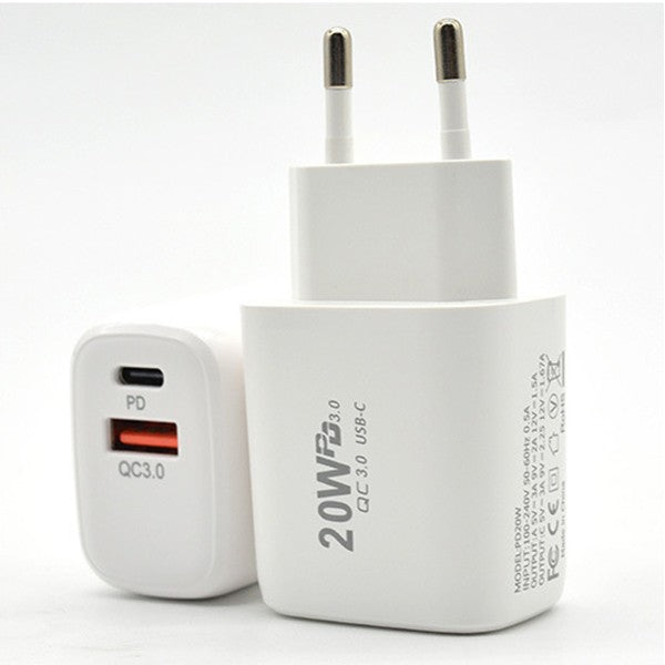 Încărcător fast charging Vivimall dual port USB-A și USB-C, Power Delivery 20W, culoare alb, vedere frontală