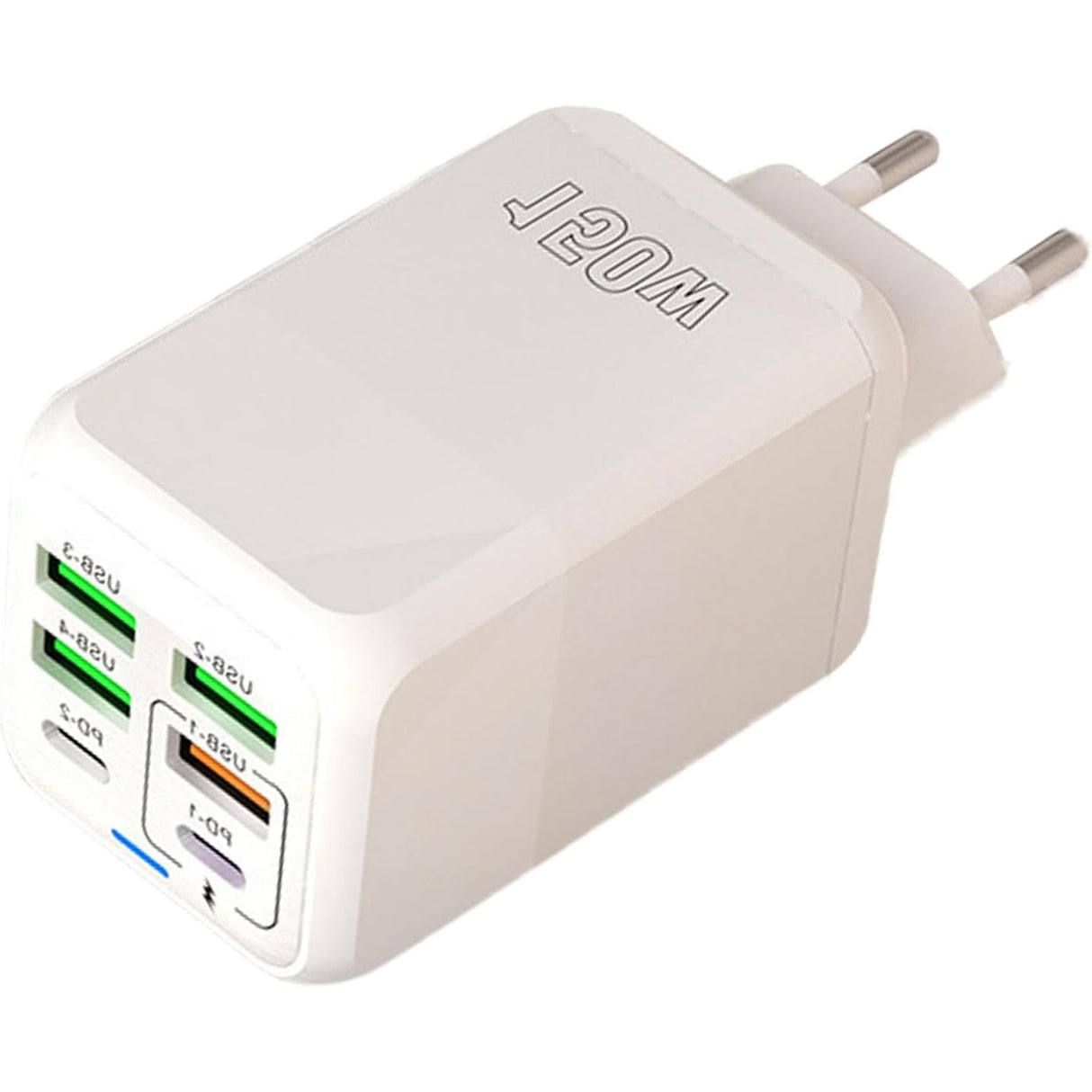 Încărcător multifuncțional Vivimall 6 porturi Type-C PD și USB 150W, vedere frontală, culoare albă