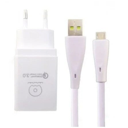 Încărcător priză WUW T27 USB Type-C Quick Charge 3.0 cu cablu USB-C inclus, culoare albă, vedere frontală