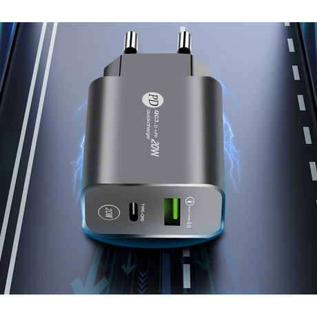 Incarcator Rapid PD QC3.0, Flippy, 2 Porturi, USB + Type C, 20W, Incarcare Rapida, Protectie Supraincalzire, 9.5 x 5.3 x 5.8 cm, Negru - vivimall.ro