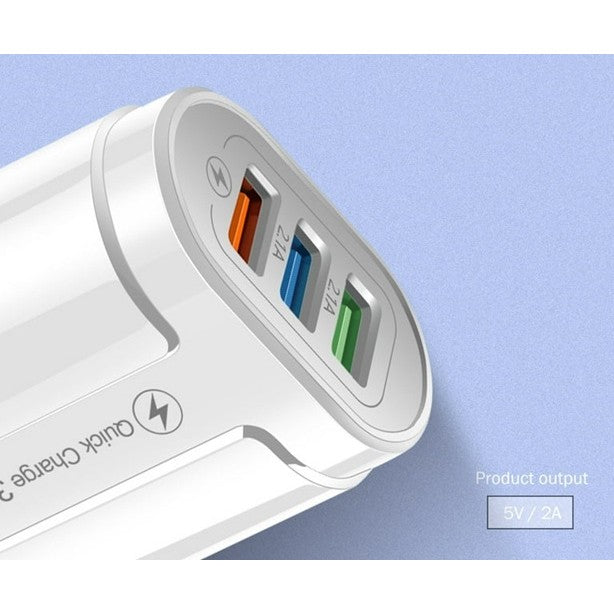 Incarcator Rapid QC3.0, Flippy, 3 Porturi USB, 2.1A, 18W, din ABS, Protectie Supraincalzire, Gama Macarons, Alb - vivimall.ro