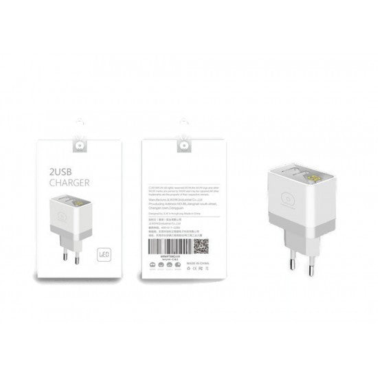 Incarcator Retea Flippy, 2.4A, 2 porturi USB, cu afisaj led WUW-C82, Alb - vivimall.ro