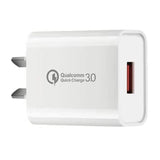 Încărcător rețea Vivimall Fast Charge QC 3.0, 18W, 5V/3A, design alb compact, vedere frontală