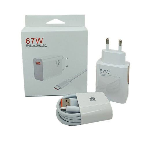 Incarcator Retea Super Charge pentru Telefon, Vivimall, 67W Standard UE, Port USB-B cu Cablu TYPE-C de 1m Inclus, Alb - vivimall.ro