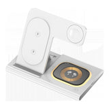 Stație de încărcare wireless 3 în 1, suport rabatabil telefon, braț magnetic Apple Watch, alb