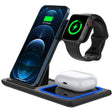 Stație încărcare wireless 3 în 1, Qi Fast Charger 15W, culoare neagră, vedere frontală