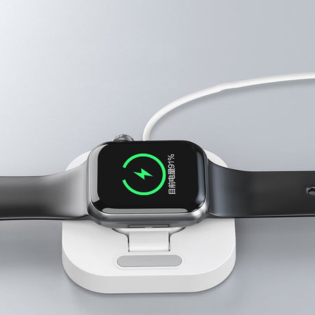 Incarcator Wireless pentru Smart iWatch, Flippy, Compatibil cu Apple iWatch 1/9, Magnetic Charger, Interfata TYPE-C, 3W, 7.5 x 7.5 x 1.2 cm, Pliabil, Alb - vivimall.ro