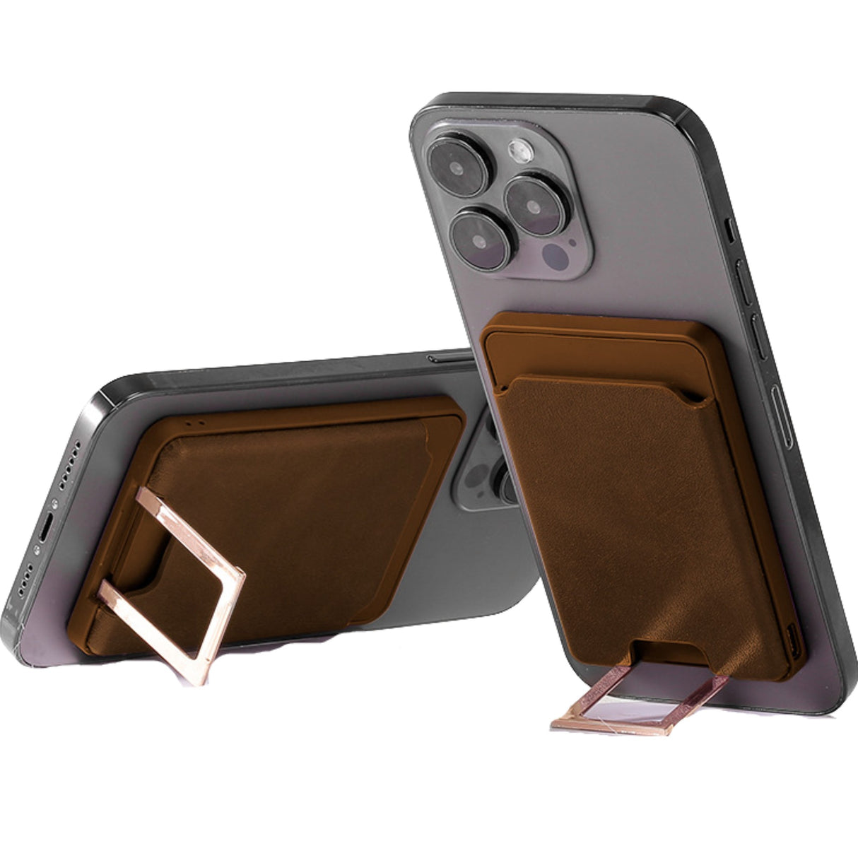 Accesoriu pentru telefon 3 in 1 Flippy, incarcator Wirelles Magsafe, portofel si suport, maro - vivimall.ro