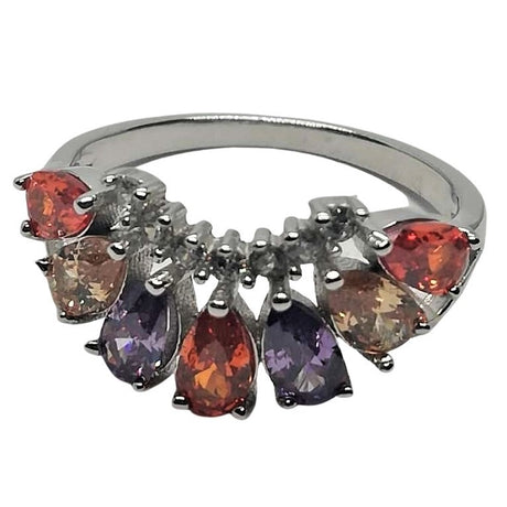 Inel Argint 925, Diadema cu Pietre Colorate Mov Portocaliu M 52 - vivimall.ro