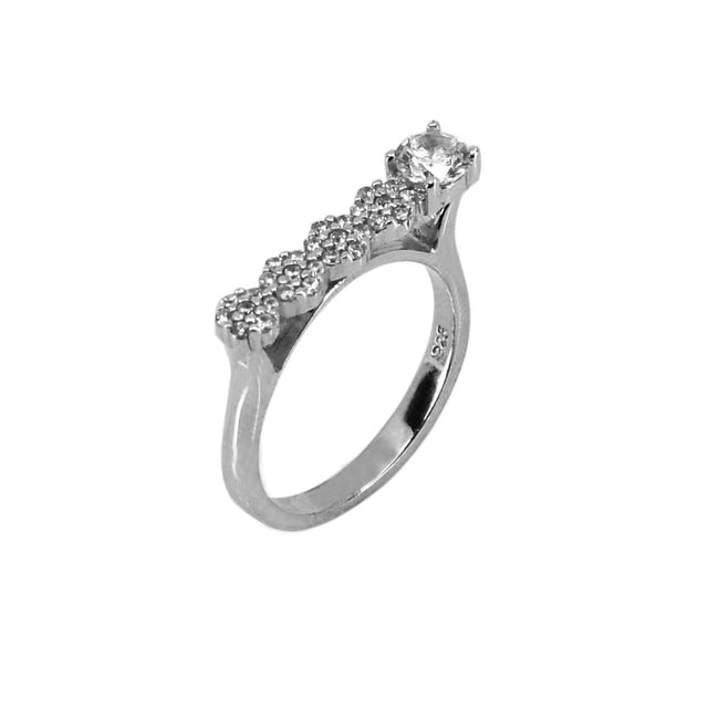 Inel rodiat din Argint 925 cu Zirconii, forma dreapta in partea superioara, M 52 - vivimall.ro