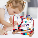 Jucarie din Lemn Montessori, Vivimall, Labirint Motricitate cu Abac si Animalute, Rollercoaster pentru Copii, Educativ, Dezvoltarea Abilitatilor Motorii, Numaratoare, 22.5x22.5x15 cm, Multicolor - vivimall.ro