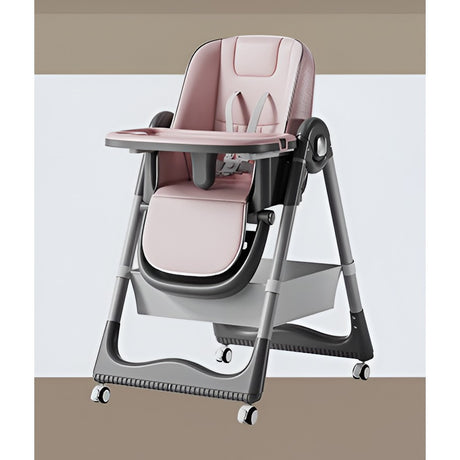 Scaun de Masa pentru Bebelusi si Copii, Vivimall, 2 Tavite si Husa Detasabile, Multifuncțional, Stabil, Centura de Siguranta, Inaltime Ajustabila, Spatar Reglabil Moale, Cos de Depozitare, 100x50x80cm, de la 6 Luni, Roz - vivimall.ro