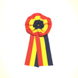 Insignă textilă tip cocardă tricoloră România, diametru 5,3 cm, culorile roșu, galben și albastru, vedere frontală