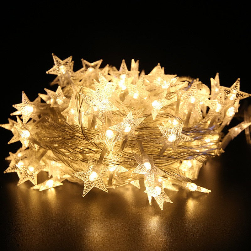 Karácsonyi installáció, 1,5 méter, 10 LED csillagdísszel, hosszú USB, rézhuzal, lineáris, beltéri/kültéri